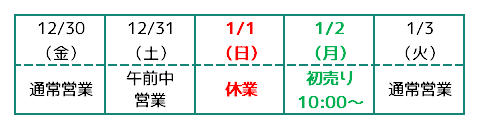 2022～2023営業日程